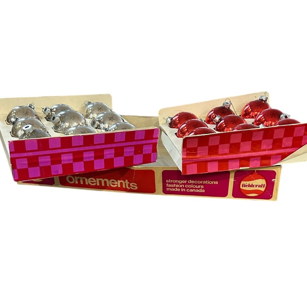 Vintage Fieldcraft/Ornemets Glass‎ Christmas Ornaments Lot of 18 with Box Bright